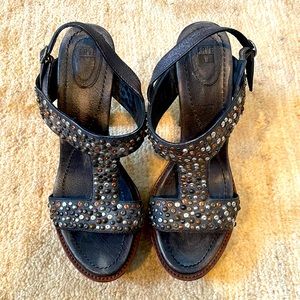 FRYE black leather studded heel sandals- size 10 Womens